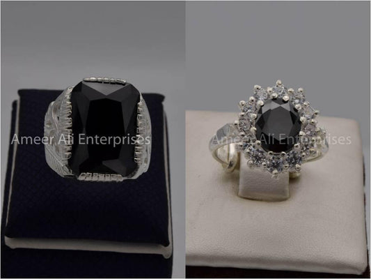 Silver Couple Rings: Pair 38,  Stone: Zircon - AmeerAliEnterprises