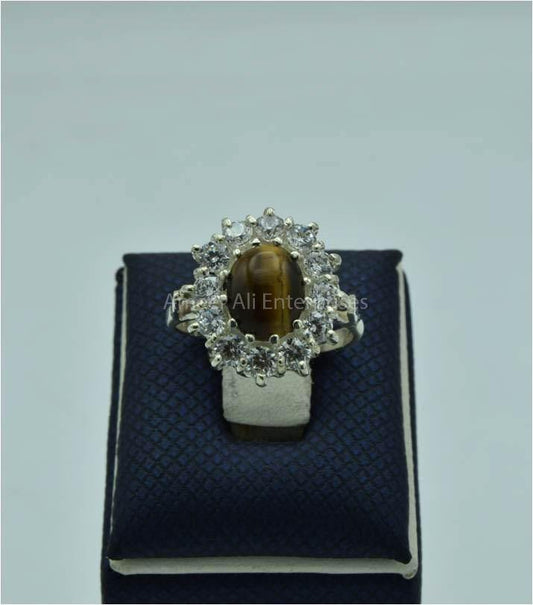 AAE 5776 Chandi Ring 925, Stone: Tiger's Eye - AmeerAliEnterprises
