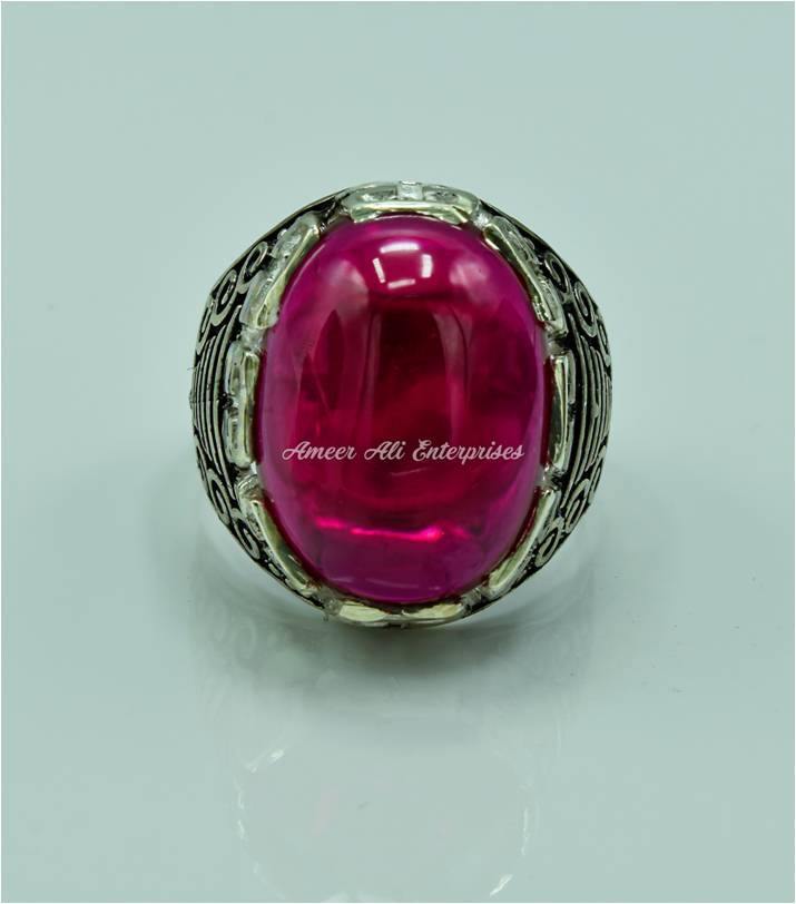 AAE 6767 CHANDI RING 925, STONE: IRANI POOTA YAQOOT (ANARI YAQOOT) - AmeerAliEnterprises