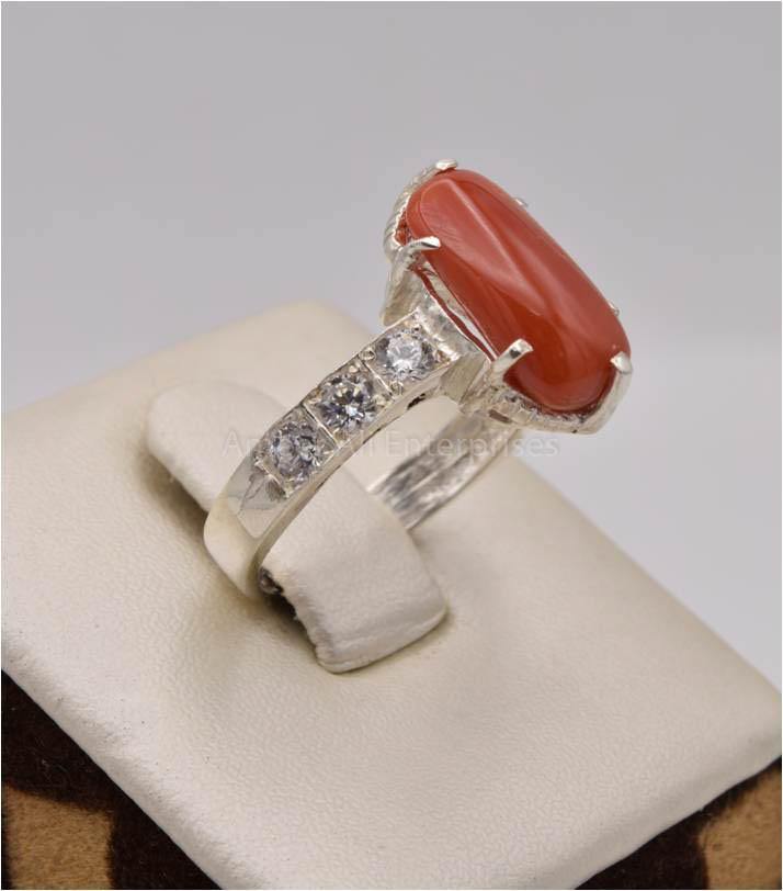AAE 2503 Chandi Ring 925, Stone: Marjan (Coral) - AmeerAliEnterprises