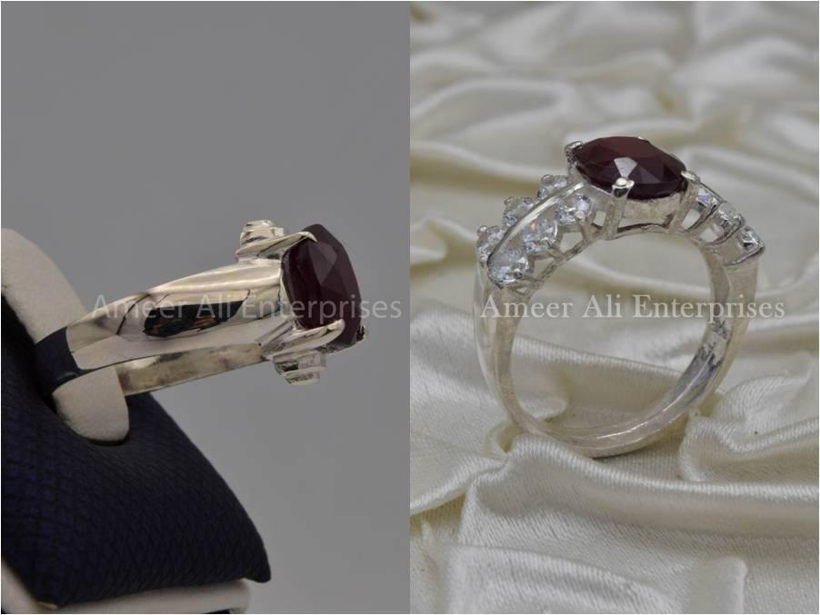 Silver Couple Rings: Pair 68, Stone: Ruby (Yaqoot) - AmeerAliEnterprises