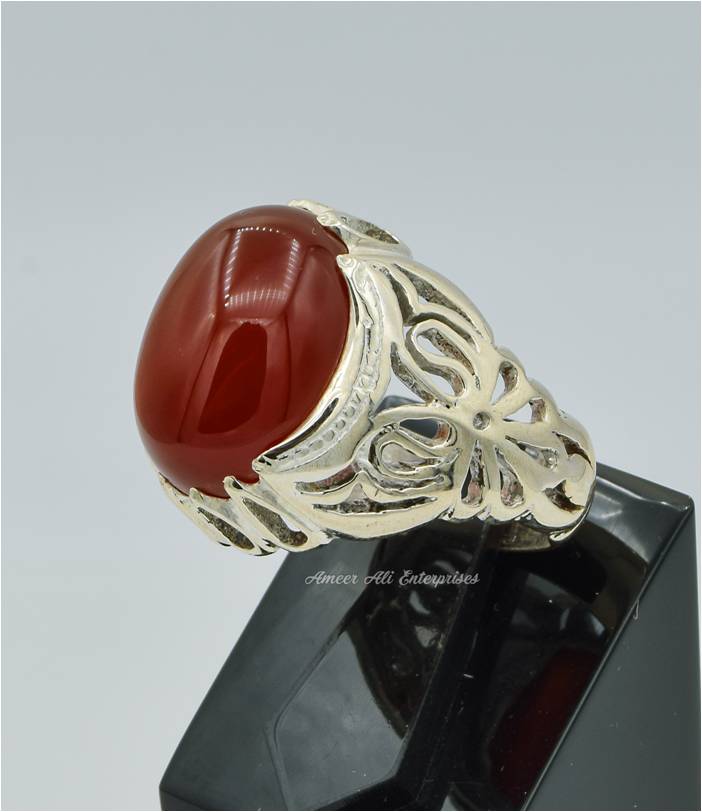 AAE 6291 Chandi Ring 925, Stone: Red Aqeeq