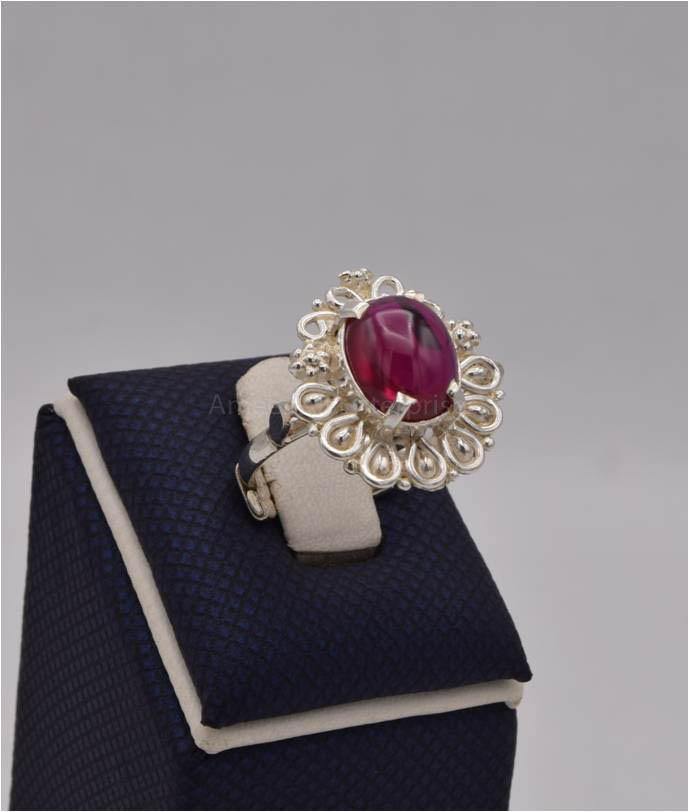 AAE 2538 Chandi Ring 925, Stone: Irani Poota Yaqoot - AmeerAliEnterprises