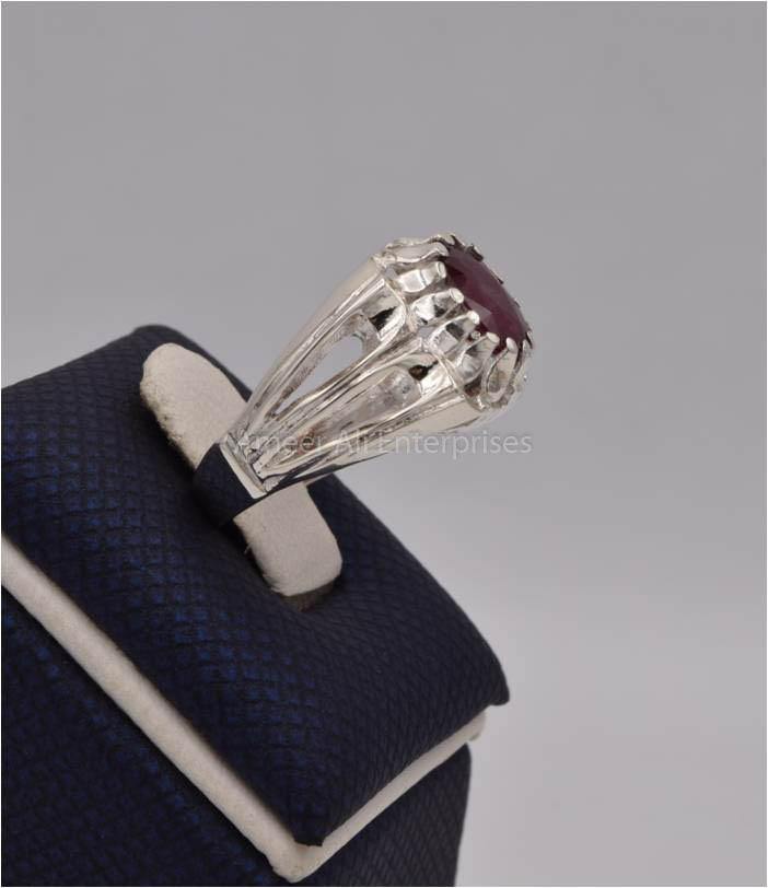 AAE 9802 Chandi Ring 925, Stone: Ruby Yaqoot - AmeerAliEnterprises