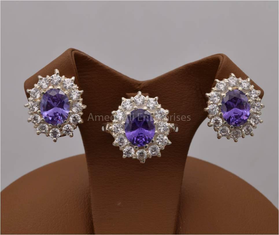 AAE 2498 Chandi Set 925, Stone: Zircon - AmeerAliEnterprises