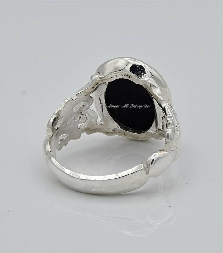 AAE 6593 Chandi Ring 925, Stone: Black Aqeeq