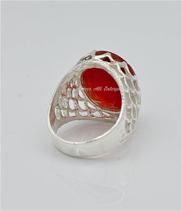 AAE 6561 Chandi Ring 925 Stone Irani Aqeeq Engraved