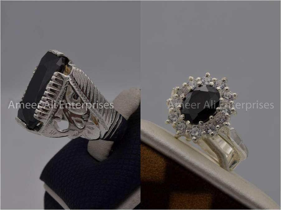 Silver Couple Rings: Pair 38,  Stone: Zircon - AmeerAliEnterprises