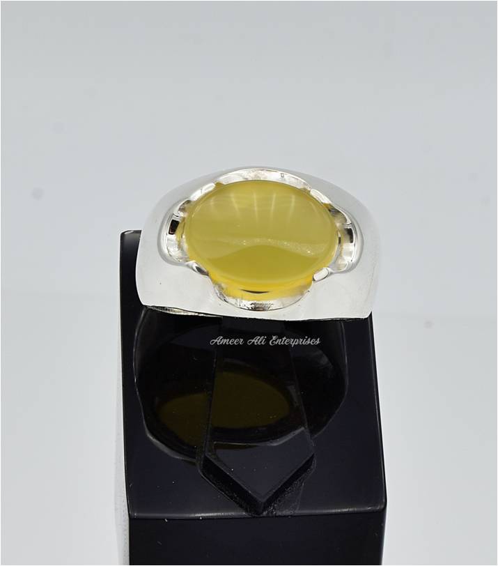 AAE 6672 Chandi Ring 925, Stone: Yellow Aqeeq