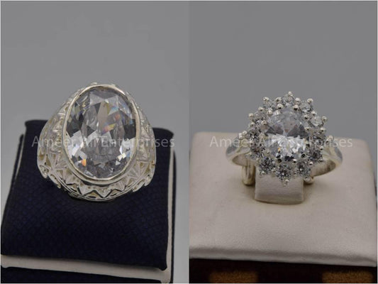 Silver Couple Rings: Pair 54,  Stone: Zircon - AmeerAliEnterprises