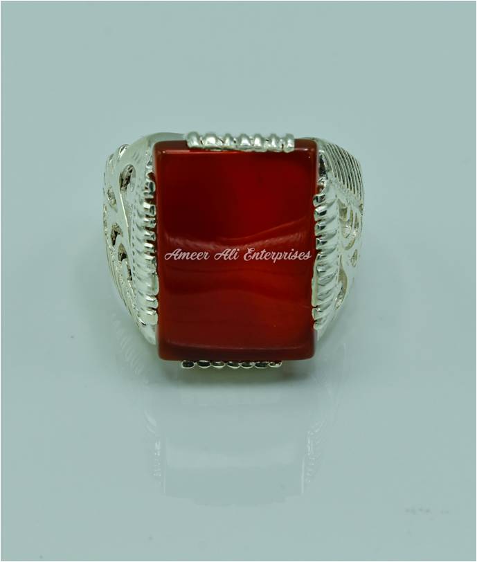 AAE 6763 Chandi Ring 925, Stone: Red Aqeeq