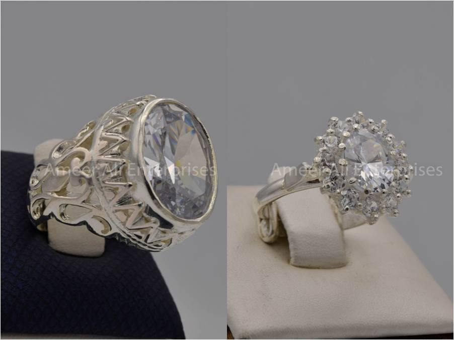 Silver Couple Rings: Pair 54,  Stone: Zircon - AmeerAliEnterprises