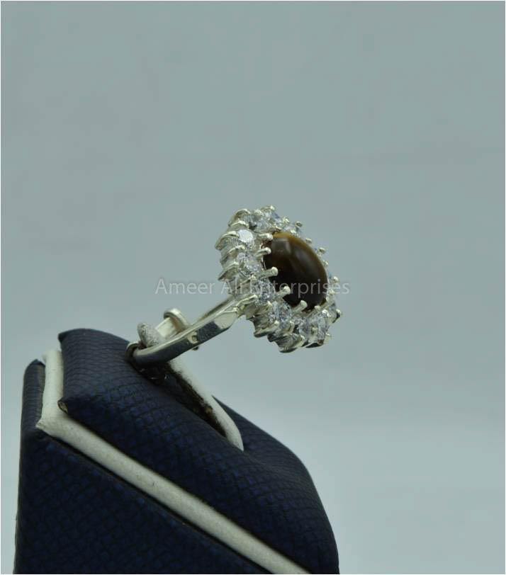 AAE 5776 Chandi Ring 925, Stone: Tiger's Eye - AmeerAliEnterprises