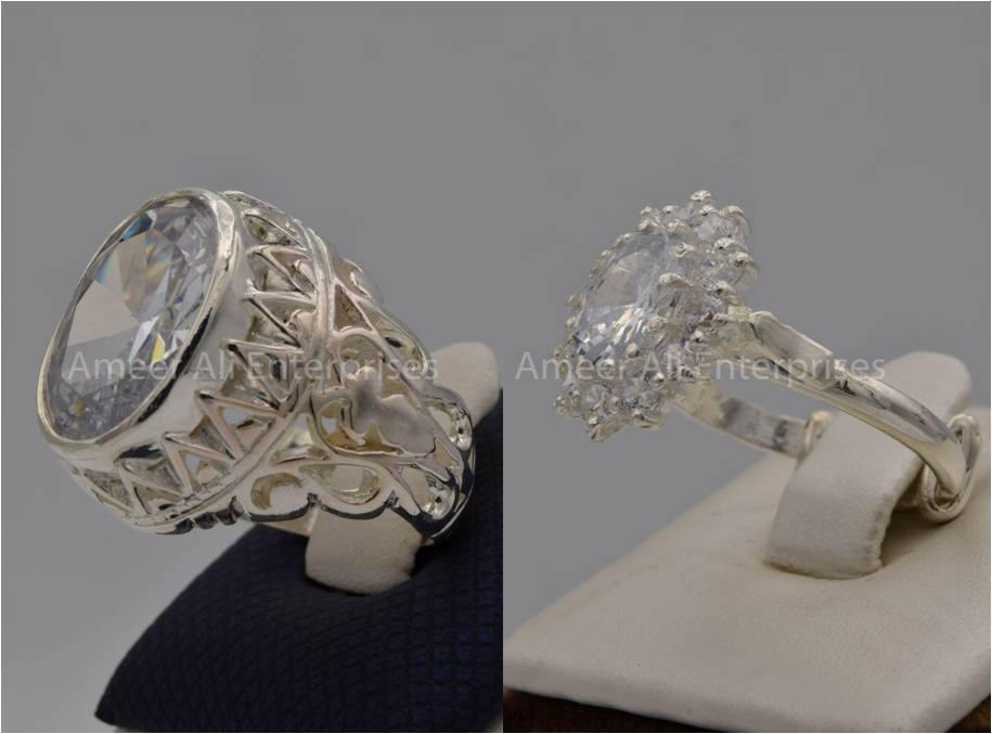 Silver Couple Rings: Pair 54,  Stone: Zircon - AmeerAliEnterprises