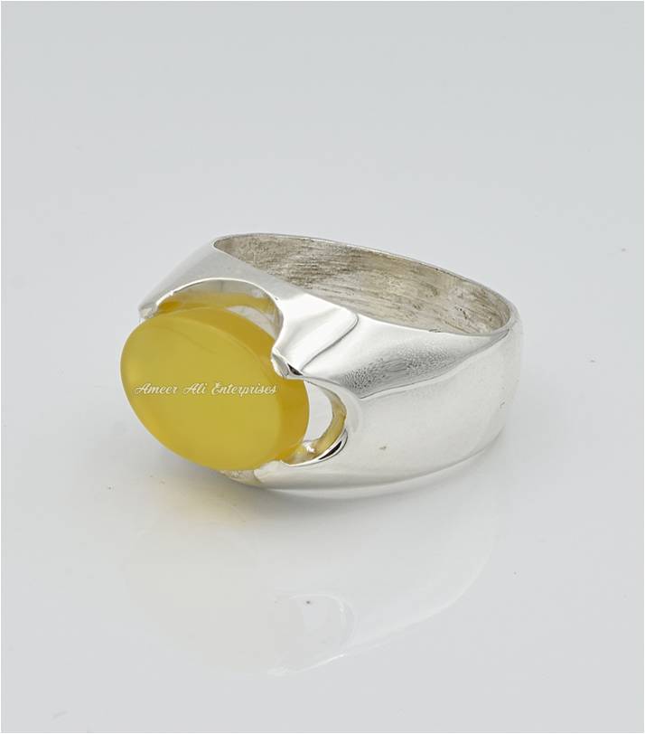 AAE 6672 Chandi Ring 925, Stone: Yellow Aqeeq