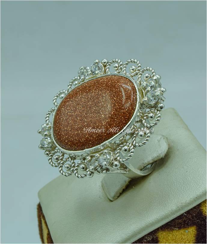 AAE 5725 Chandi Ring 925, Stone: Sun Sitara - AmeerAliEnterprises