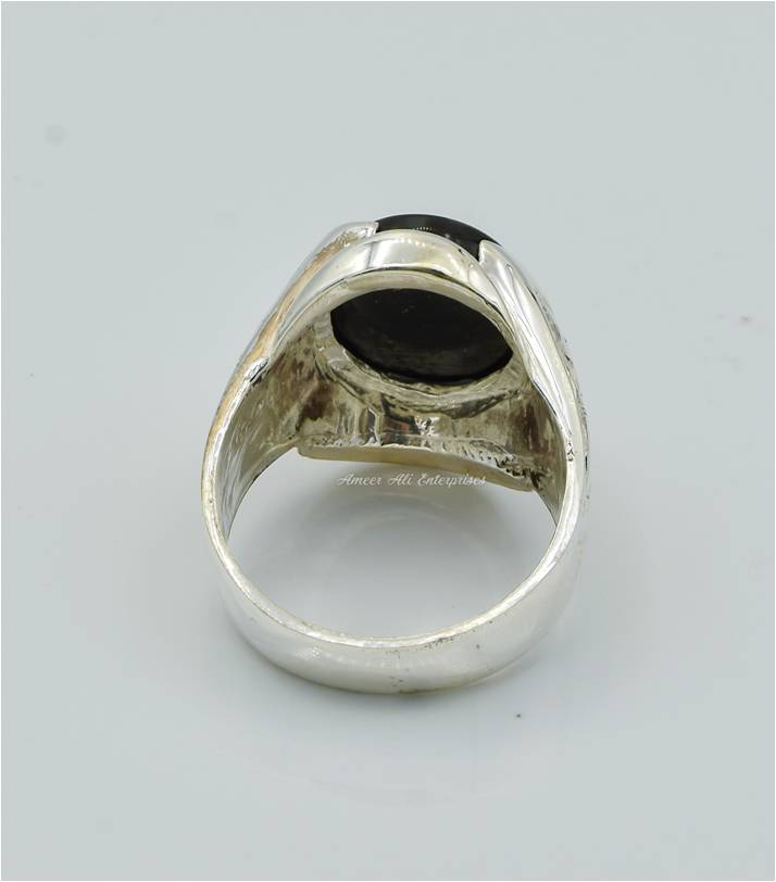 AAE 6239 Chandi Ring 925, Stone: Black Aqeeq