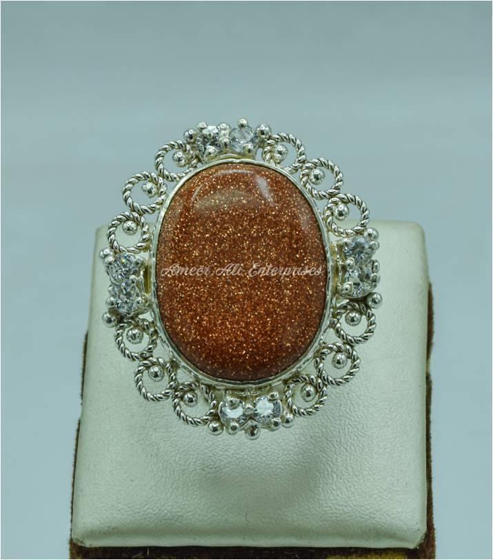 AAE 5725 Chandi Ring 925, Stone: Sun Sitara - AmeerAliEnterprises