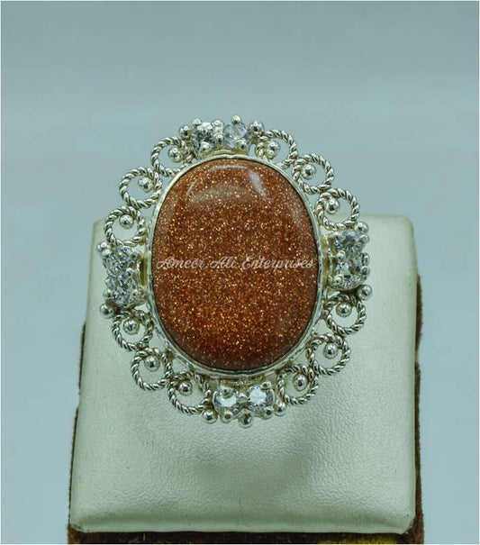 AAE 5725 Chandi Ring 925, Stone: Sun Sitara - AmeerAliEnterprises