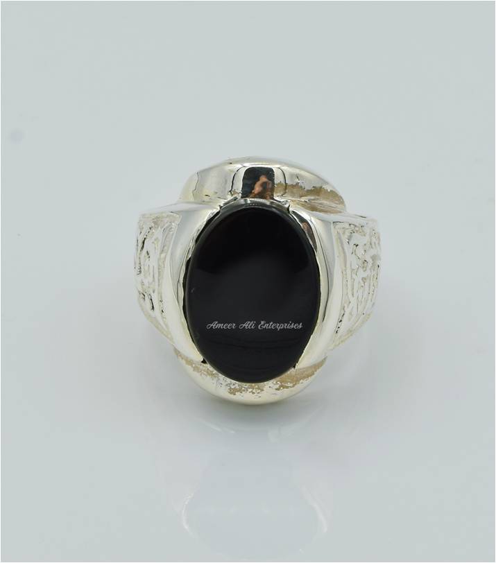 AAE 6239 Chandi Ring 925, Stone: Black Aqeeq