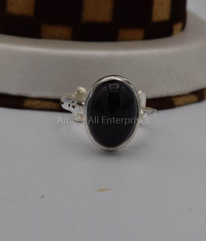 AAE 7436 Chandi Ring 925, Stone: Black Aqeeq - AmeerAliEnterprises
