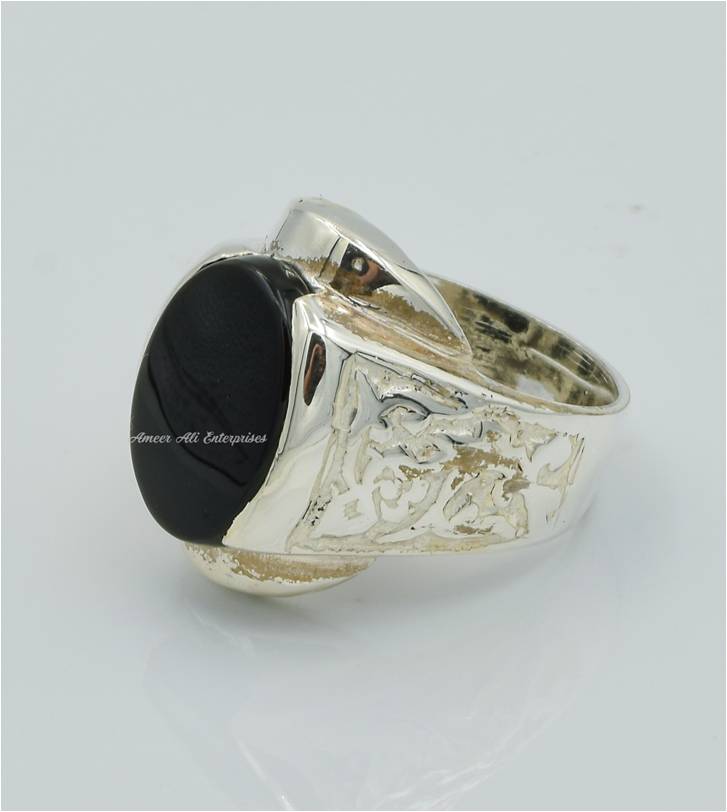 AAE 6239 Chandi Ring 925, Stone: Black Aqeeq