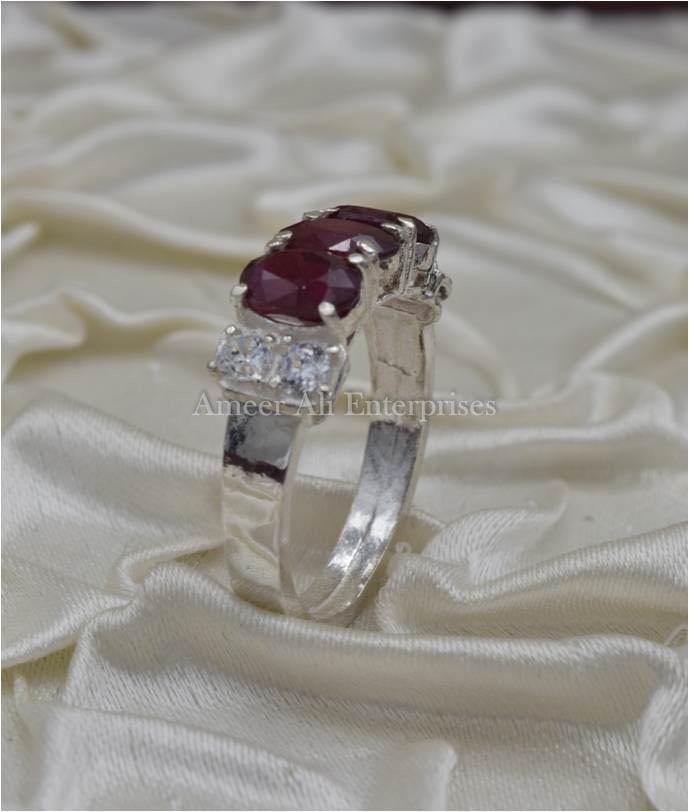 AAE 1135 Chandi Ring 925, Stone: Ruby (Yaqoot) - AmeerAliEnterprises