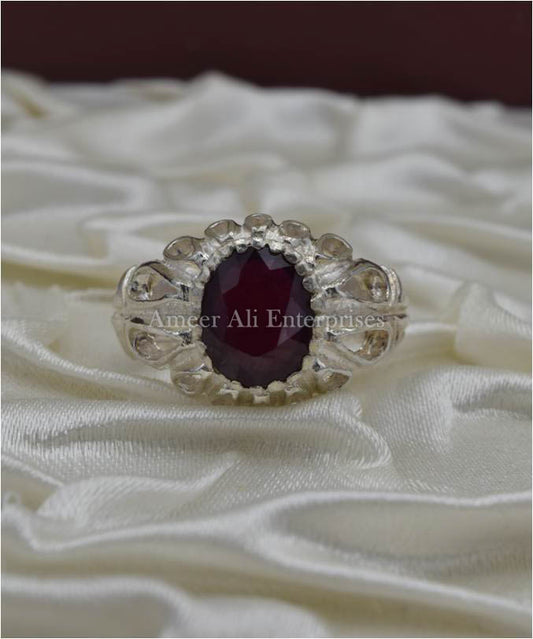 AAE 3427 Chandi Ring 925, Stone: Ruby (Yaqoot)