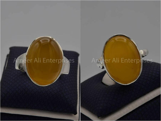 Silver Couple Rings: Pair 58, Stone: Yellow Aqeeq (Agate) - AmeerAliEnterprises