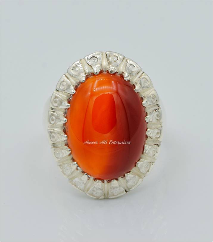 AAE 6232 Chandi Ring 925, Stone: Red Aqeeq