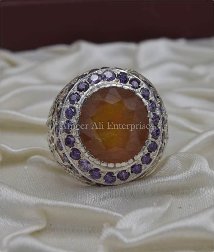 AAE 1121 Chandi Ring 925, Stone: Yellow Sapphire (Pukhraj) - AmeerAliEnterprises