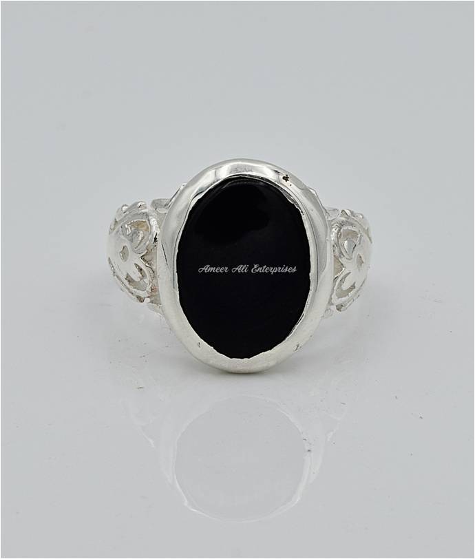 AAE 6593 Chandi Ring 925, Stone: Black Aqeeq