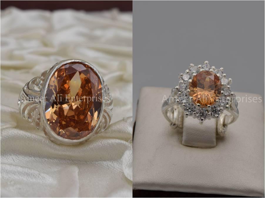 Silver Couple Rings: Pair 37,  Stone: Zircon - AmeerAliEnterprises
