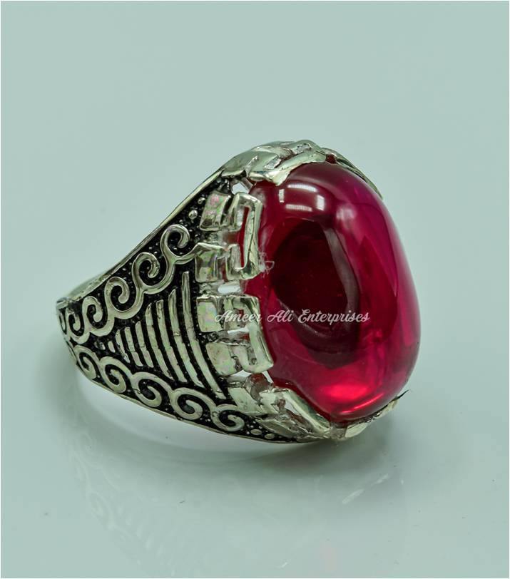 AAE 6767 CHANDI RING 925, STONE: IRANI POOTA YAQOOT (ANARI YAQOOT) - AmeerAliEnterprises
