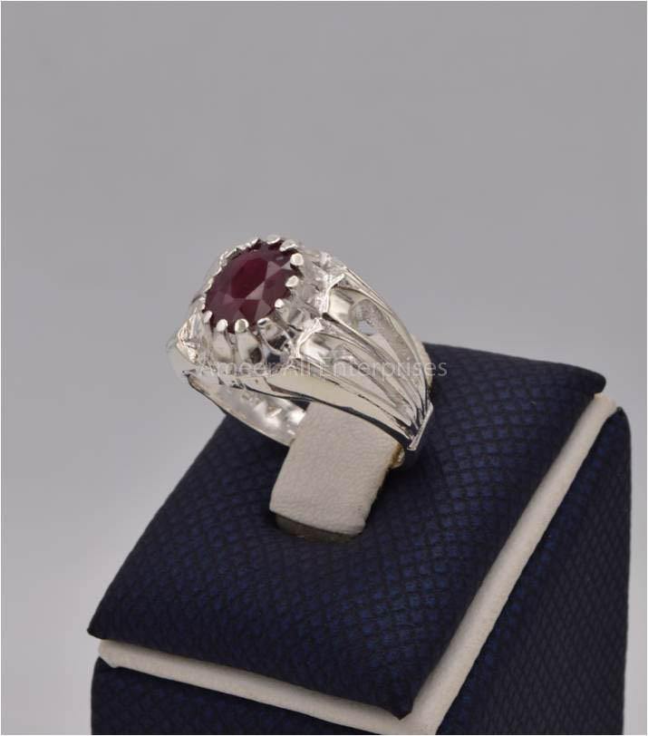 AAE 9802 Chandi Ring 925, Stone: Ruby Yaqoot - AmeerAliEnterprises