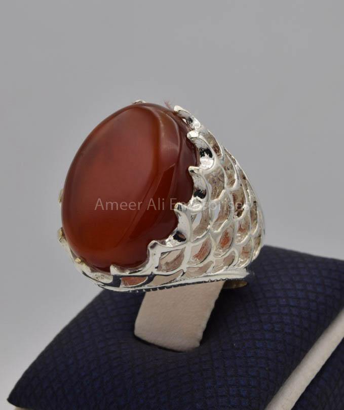 AAE 9102 Chandi Ring 925, Stone: Yamni Aqeeq - AmeerAliEnterprises