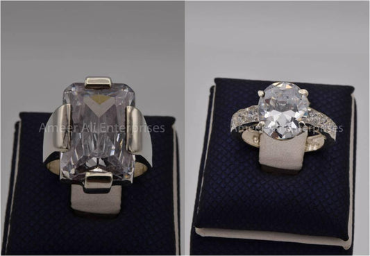 Silver Couple Rings: Pair 79,  Stone: Zircon - AmeerAliEnterprises